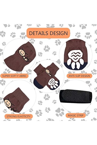 Jodsen Set of 4 anti-slip socks for puppies, rubber sole, cotton, indoor/outdoor, brown, 2XL