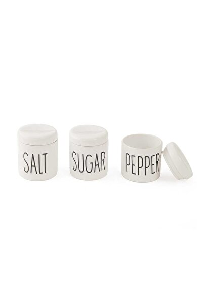 Home 3-Piece Porcelain Spice Jar Seasoning Set White Color