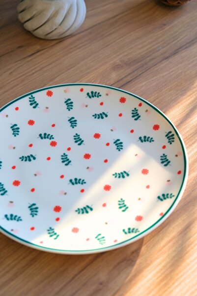 tabakevi Tabak Evi Porcelain Green Floral Cake Plate with Green Net 20.50cm