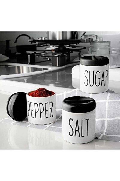 Home 3-Piece Porcelain Spice Rack Spice Set Set in Black & White Color