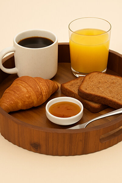 Mirilliahome Acacia Wood Round Tray 30 cm – Natural Presentation and Serving Tray |   Wooden Tray with Handle