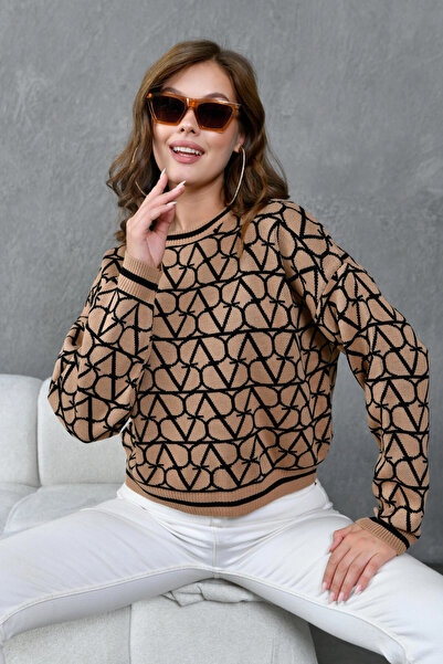 Park Karon Women's bicycle collar patterned Oversized knit sweater