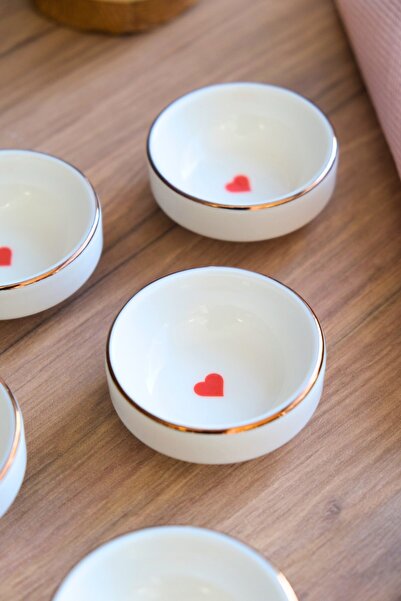 tabakevi Tabak Evi Porcelain Heart Stacked Bowl Gold Gilded 6X2Cm 30Cc 6 Pieces