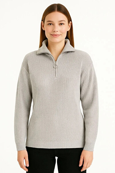 Olmira Store Women's Half-Zip Knit Sweater – Thessaloniki Knit, Mock Neck , Cotton Woven, Regular Fit Long Sleeve K