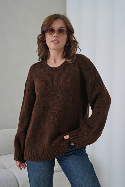 Park Karon Women's Crew Neck Soft Textured Oversized Knitwear Sweater 3032