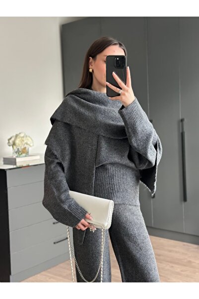 Tugen Co ŞAL DETAYLI TRİKO KAZAK