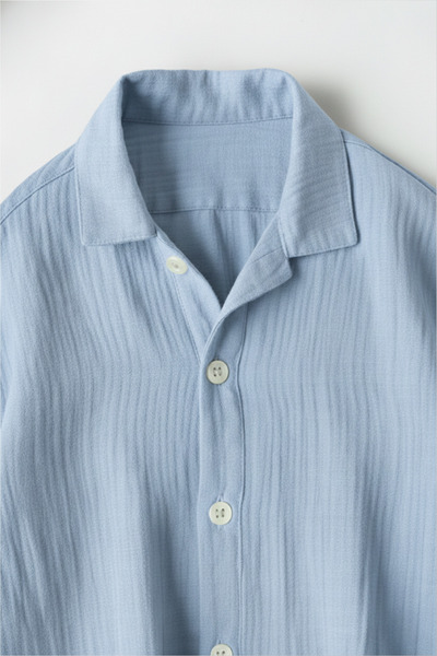 A&O Style Baby Boy Blue Oversized Muslin Long Sleeve Linen Shirt