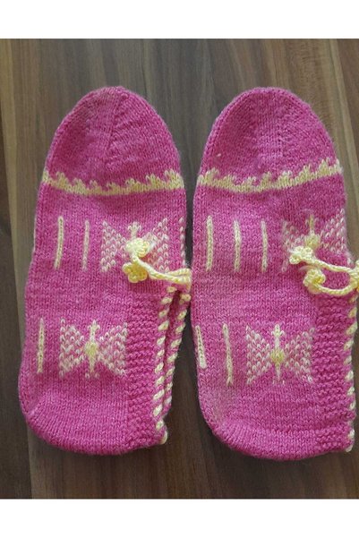 İyisini İstersen Women's Orlon Wool Yarn Handmade Knitted Patterned House Slippers Booties