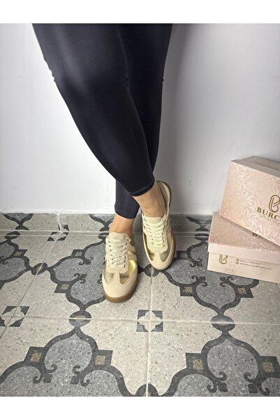 BURCU COLLECTİON Paula Lace-Up Golden Sports Shoes