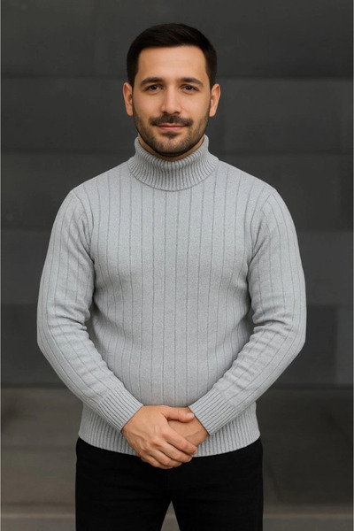 Zerenyus Men's Turtleneck Knitwear Sweater Cotton Thick Corded Fabric Woven, Regular Fit Long Sleeve Winter