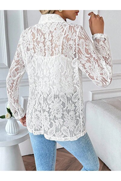JANES Women's Long Sleeve Lapel Open Front Lace Jacket