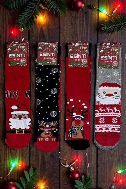 Esinti 4 Pairs Unisex Christmas Socks Colorful Patterned Gift New Year Men Women Long Socks Set