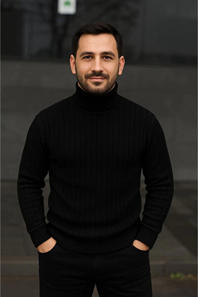 Zerenyus Men's Turtleneck Knitted Sweater Cotton Thick Corded Fabric Woven, Regular Fit Long Sleeve Winter m