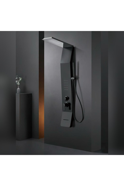 LedCorp Panou de duș Shark cu efect de ploaie și jeturi de masaj, negru lucios