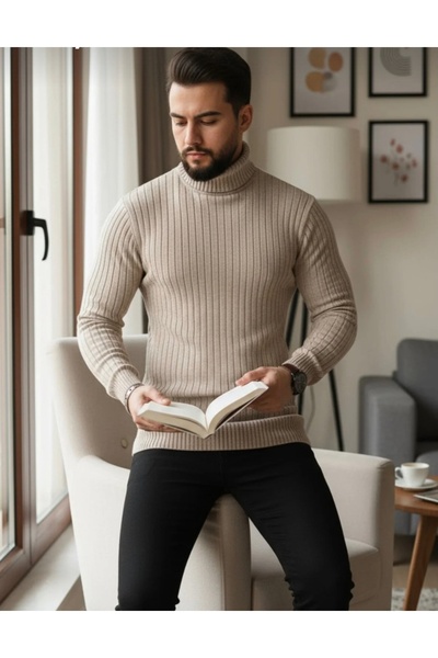 Daniel Lucci Men's Plus-Size Loose-Fit Turtleneck High-Neck Sweater