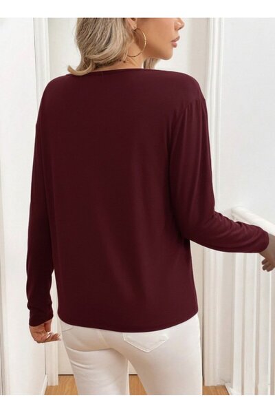 JANES Kadın Uzun Kollu V Yakalı Viskon Iki Iplik Bluz