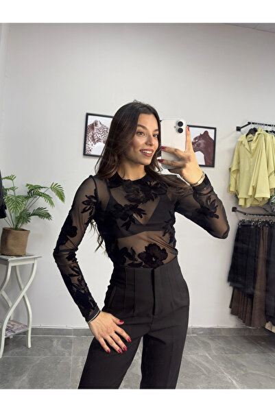 BS Kadife Detay Transparan Bluz