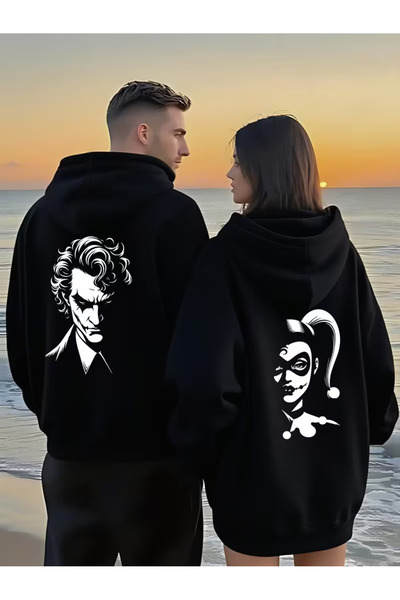 Zonsra Unisex Dear Couple Combination Joker and Harley Queen Printed Hooded S...