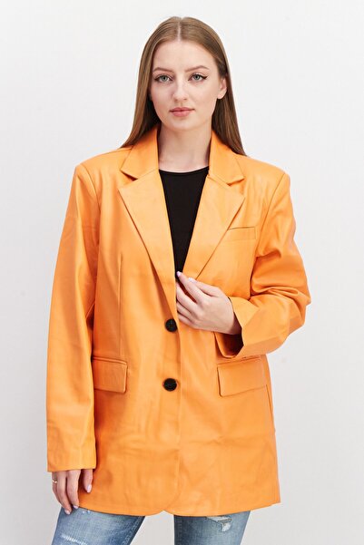 NA-KD Women Regular Fit Solid Casual Blazer, Orange