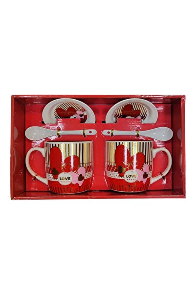 First Choice Ceramic set consisting of two mugs with lids and spoons with heart-shaped balloons. 29x17 cm m4