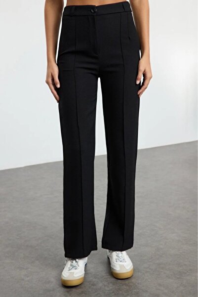 Kokosh moda Women's high waist ribbed imported crepe pants