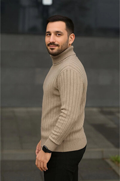 Zerenyus Men's Turtleneck Knitted Sweater Cotton Thick Corded Fabric Woven, Regular Fit Long Sleeve Winter m