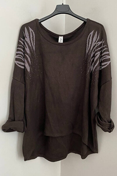 AYASOFYA OTANTIK Bluză largi cu mânecă lungă pentru femei, italiană, maro ama...