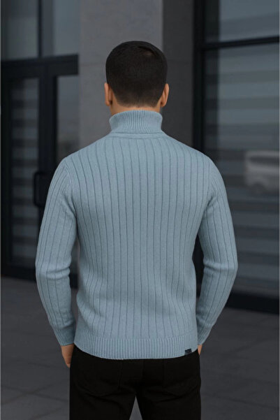 Zerenyus Pulover pentru bărbați, cu guler pescar, tricotat, din bumbac, gros, material reiat țesut, croială normală, cu mânecă lungă, iarnă M