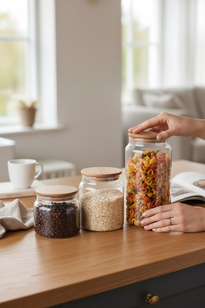 zezedesing Bamboo Vacuum Lid Glass 3 Size Jar Set / Legume Jar (3 Pieces)
