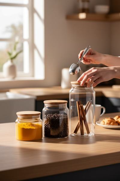 zezedesing Bamboo Vacuum Lid Glass 3 Size Jar Set / Legume Jar (3 Pieces)