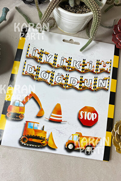 karanca parti süs İş Makineleri İnşaat Temalı Banner Bayrak Flama Doğum Günü Parti Duvar Masa Süsü