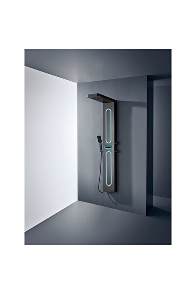 LedCorp Panou de duș cu efect de ploaie și jeturi de masaj, afișaj și LED încorporate, negru mat