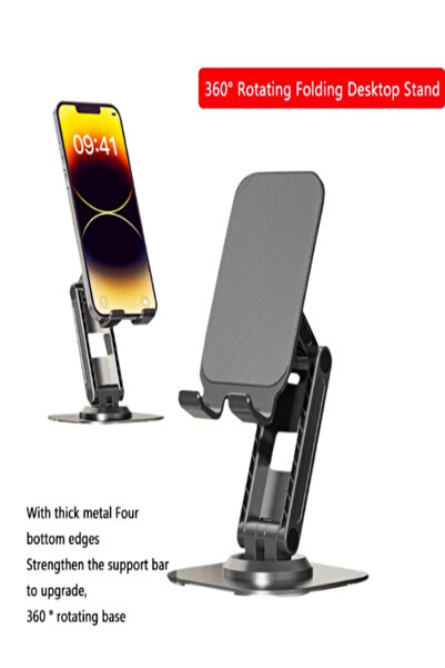 OEM Universal 360° metal phone and tablet holder — foldable, telescopic, black