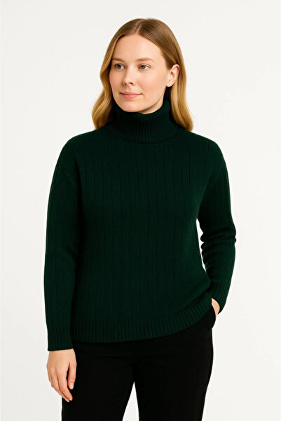 Zerenyus سترة تريكو بياقة صياد السمك من القطن السميك قماش مجدّل منسوجة - كاكي