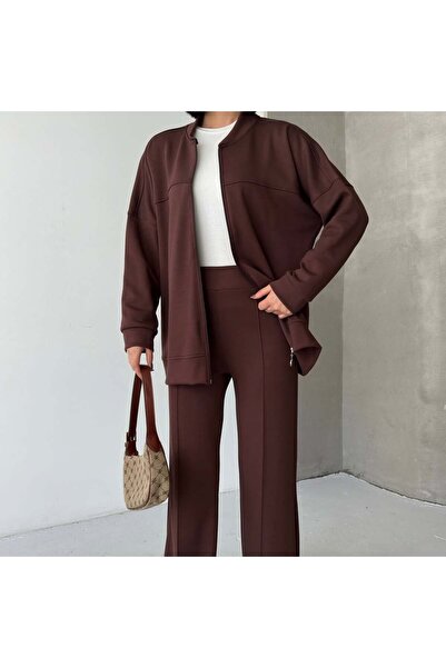 Tarzımızbir Zippered Modal Fabric Top and Bottom Hijab Tracksuit Set