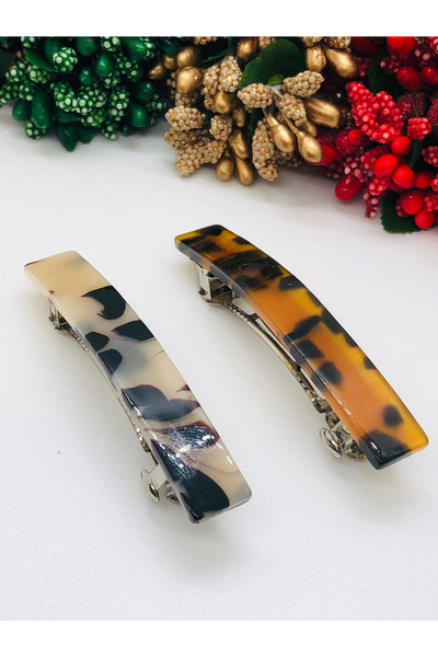 İnDerin Leopard Patterned Acrylic Automatic Buckle Medium Size 7 cm Pack of 2