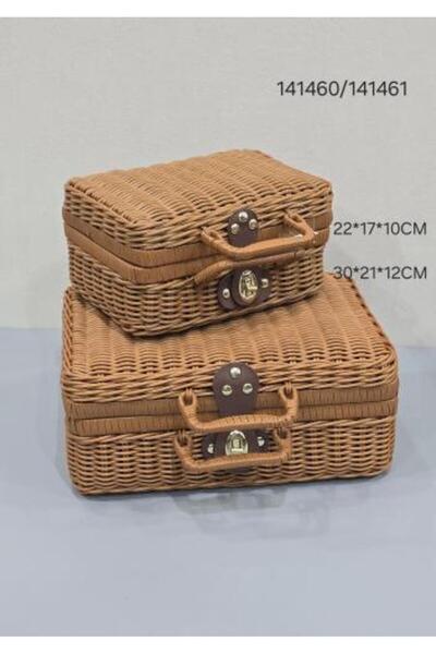 South house Set of 2 light brown woven bags