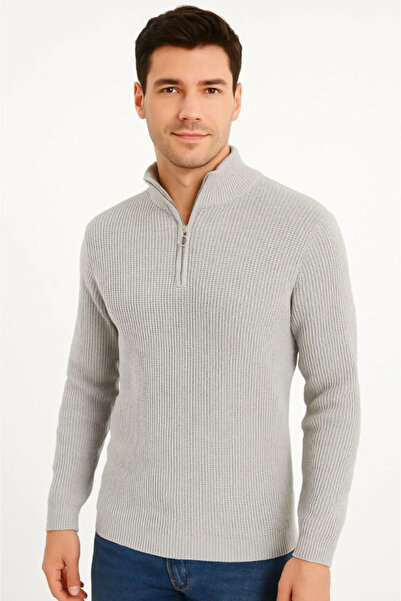 Olmira Store Men's Half-Zip Knit Sweater – Thessaloniki Knit, Stand Collar, Cotton Woven, Regular Fit Long Sleeve K