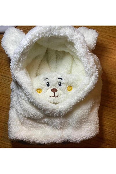 zyc Plush Beanie Hat with Cute Teddy Bear Detail and Neck Collar