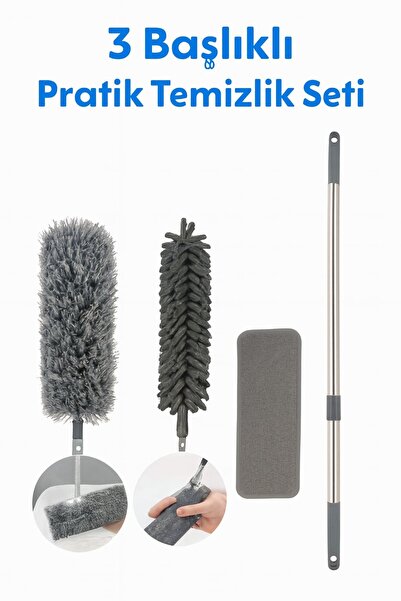 Nobera 3 Başlıklı Uzun Saplı Mikrofiber Temizlik Seti – Yüksek ve Dar Alanlar...