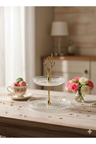 Sigma Home 2 Katlı Küçük Cam Şekerlik - 2 Katlı Küçük Kahve Yanı Sunumluk-Ser...