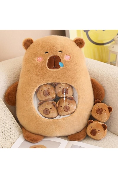 OEM Capybara plush bear, 50 cm, brown color, set of 6 small plushes