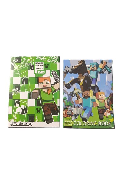 şahane parti 2 Adet Minecraft Temalı Set Boyama Kitabı (Boyama , Sticer , Ark...