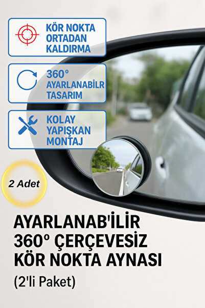 Hane Dostu 2 Adet Ayarlanabilir 360° Çerçevesiz Kör Nokta Aynası – Evrensel A...