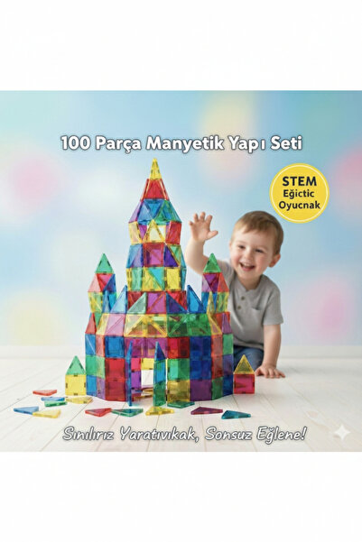 Globemart Magna-Tiles® Clear Colors 110 Parça Manyetik Yapı Seti | STEM Onaylı Eğitici Bloklar (3+ Yaş)