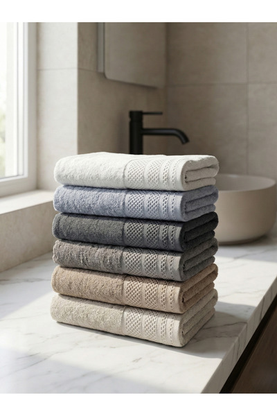 VİENNA طقم مناشف حمام قطنية مكون من 6 قطع مقاس 100×150 سم - ناعمة، عالية الامتصاص للماء، مناشف فاخرة ذات نسيج سميك