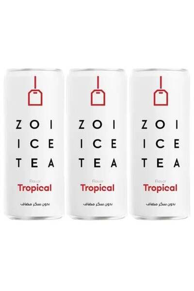 Zoi Ice Tea شاي مثلج بنكهة الفواكه الاستوائية بدون إضافة سكر من زوي - عبوة من 3 علب × 320 مل