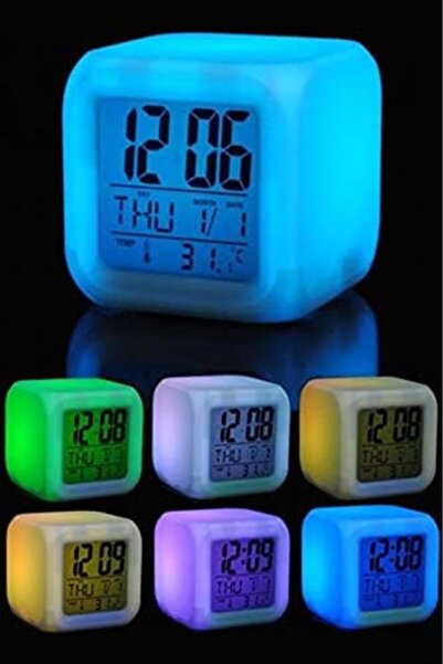 STOREMAX modashine 7 Renk Değiştiren Çocuk Odası Alarmlı Dijital Küp Çalar Sa...