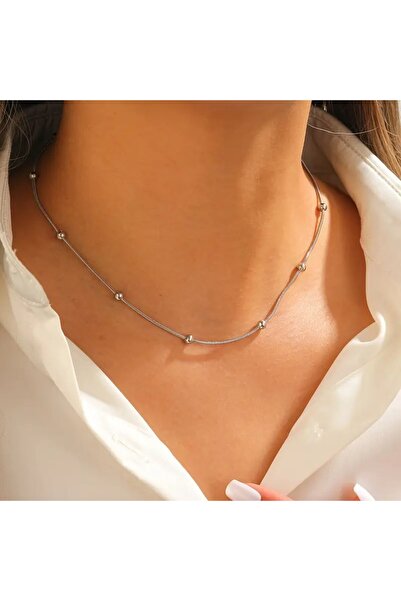 Tasarım قلادة فولاذية سلسلة كبيرة دوريكا بسمك 1 مم وطول 45 سم فضية اللون