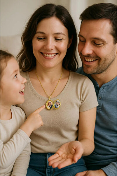 ALTIN KAPLAMA Kişiye Özel Fotoğraflı Altın Renk Oval Hatıra Kolye